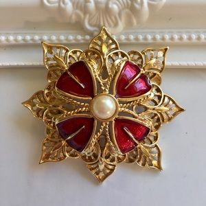 Vintage Monet Pin Red & Gold Regal Star Prefect